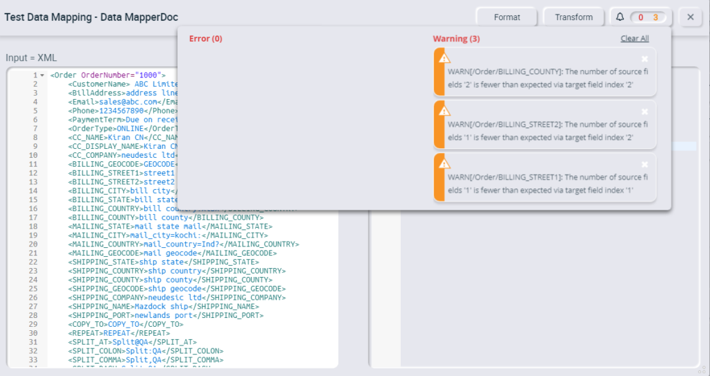 Test Data Mapping Feature - Peregrine Connect