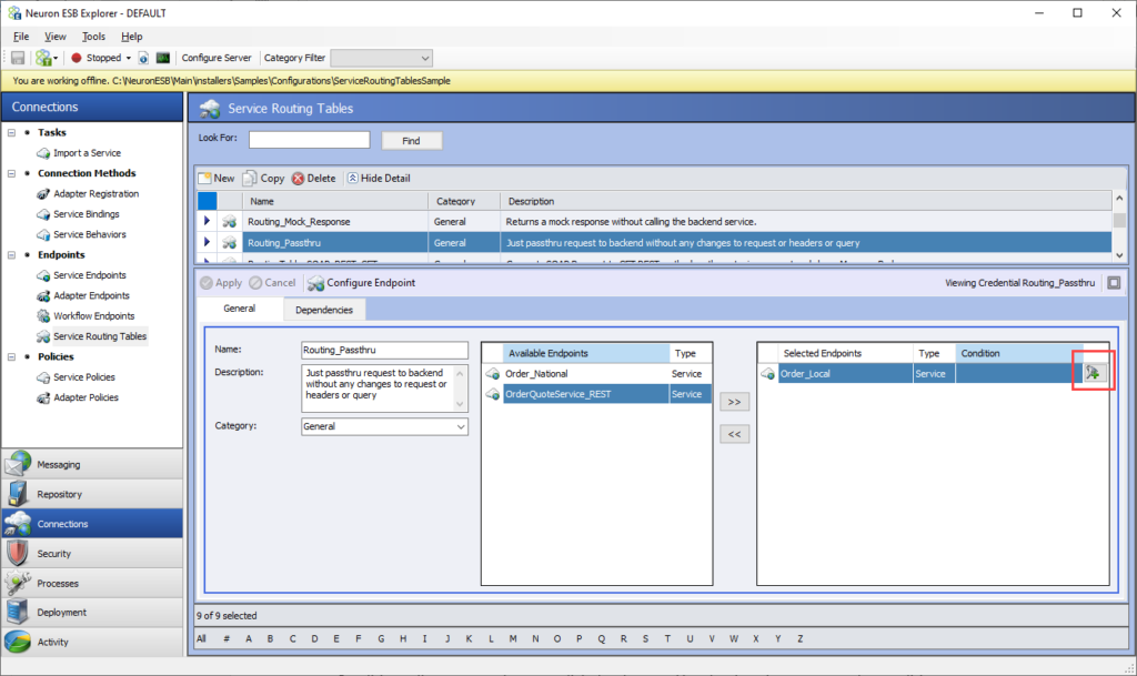Service Routing Tables Sample - Peregrine Connect