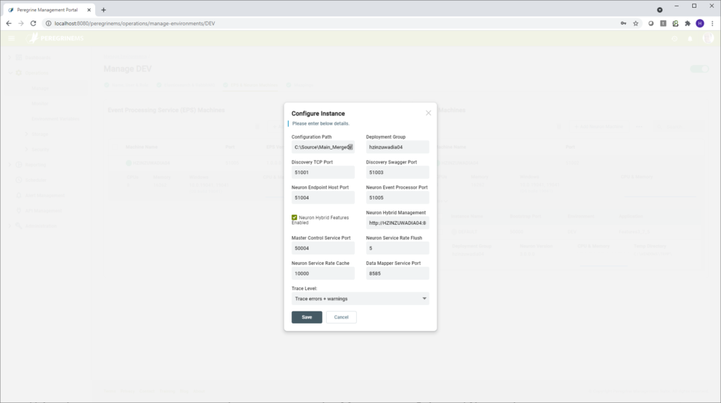 Environment Setup and Management - Peregrine Connect