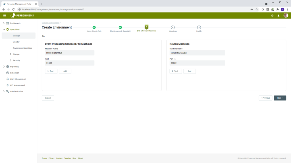 Environment Setup and Management - Peregrine Connect